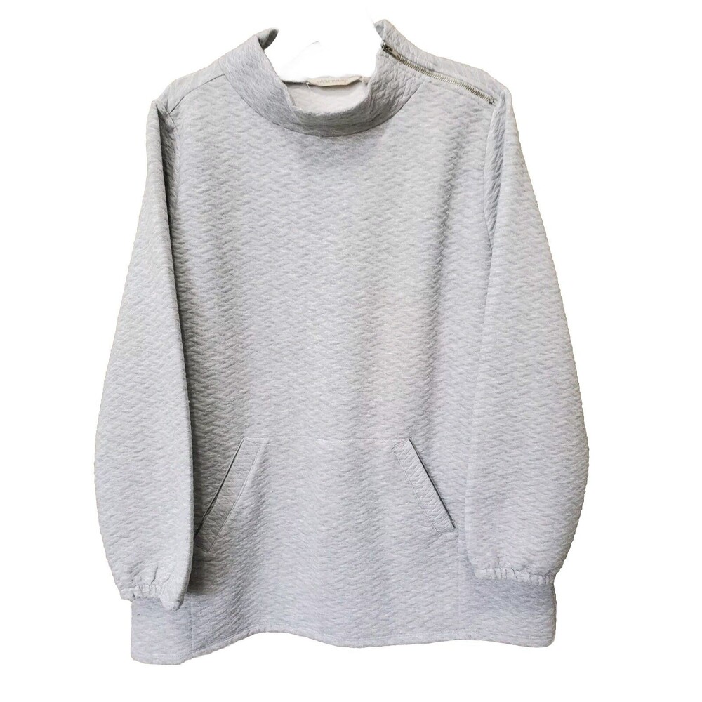 Soft Surroundings Gray Mock Neck Quilted Sweatshirt w/Zipper Shoulder Detail XL
